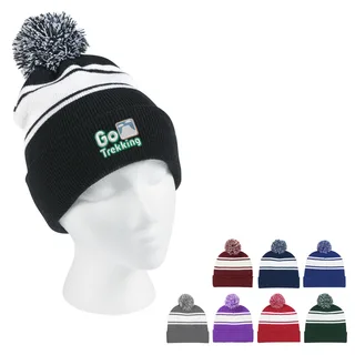 1097 - Two-Tone Knit Pom Beanie With Cuff