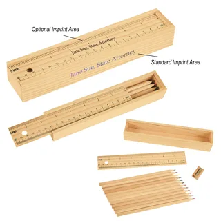 457 - 12-Piece Colored Pencil Set In Wooden Ruler Box