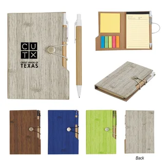 6113 - Woodgrain Look Notebook With Sticky Notes And Flags