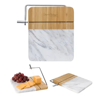 2176 - Marble and Bamboo Cheese Cutting Board With Slicer