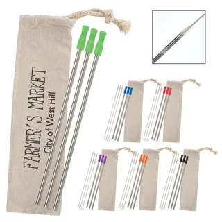 52023 - 3-Pack Stainless Straw Kit with Cotton Pouch