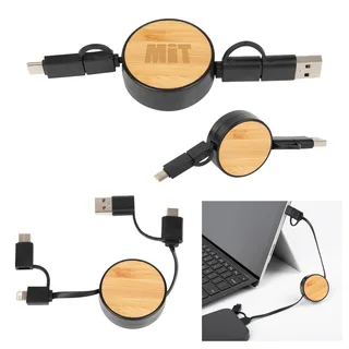 25211 - Bamboo Retractable 3-In-1 Charging Cable