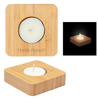 85018 - Bamboo Tea Light Candle Holder With Candle