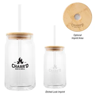 50166 - 17 Oz. Soda Lime Glass Can With Bamboo Lid